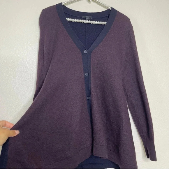 COS Boiled 100% Wool Color Block V Neck Button Front Cardigan Sweater Size XS - Picture 3 of 13